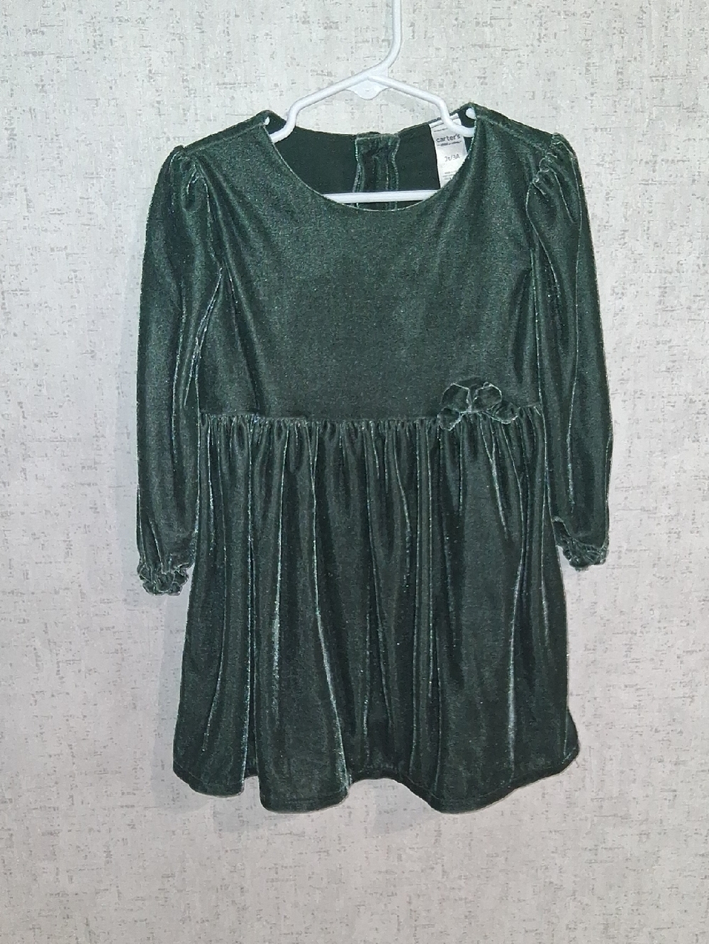 Carter's Emerald Green Velvet Dress with Puff Sleeves